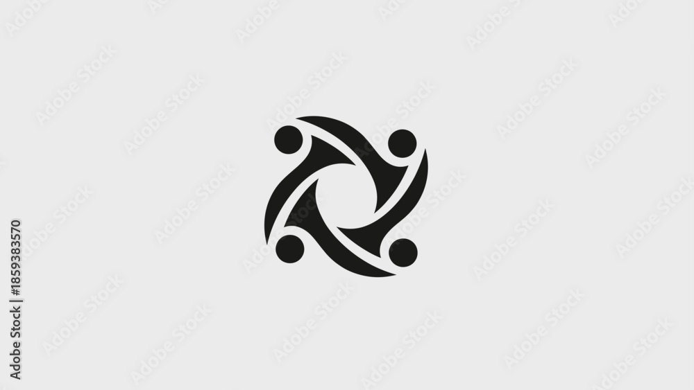 Fototapeta premium Black symmetrical logo on light gray background. Four abstract figures forming a central shape