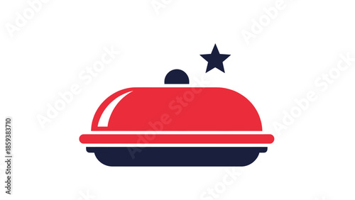 A stylized vector illustration of a red platter, a black base, and a star