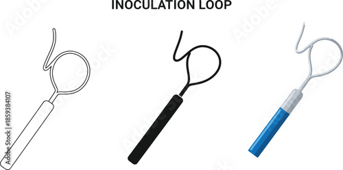 Collection of inoculation loop icons representing laboratory tools for microbiology and scientific research isolated on white background