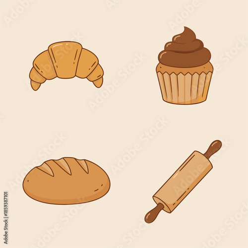 Collection of baked goods and baking tools.