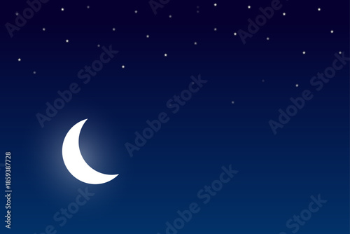 Moon and star in dark night