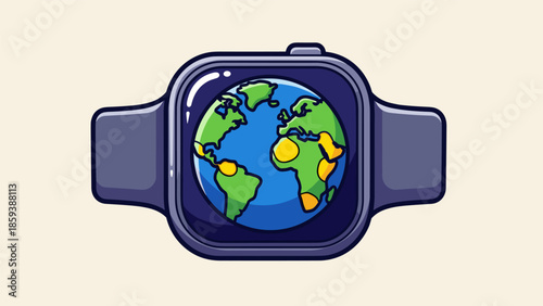 Smartwatch Displaying a Globe Icon for Global Connectivity.