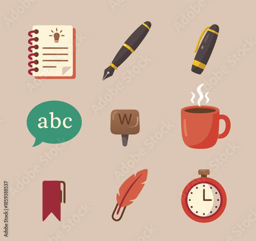 Collection of Writing and Creative Tools Icons.