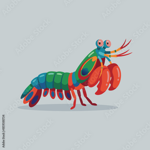 Colorful Cartoon Mantis Shrimp Illustration.