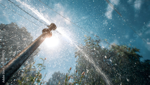 Overhead lawn view highlighting even watering patterns created by sprinkler system
