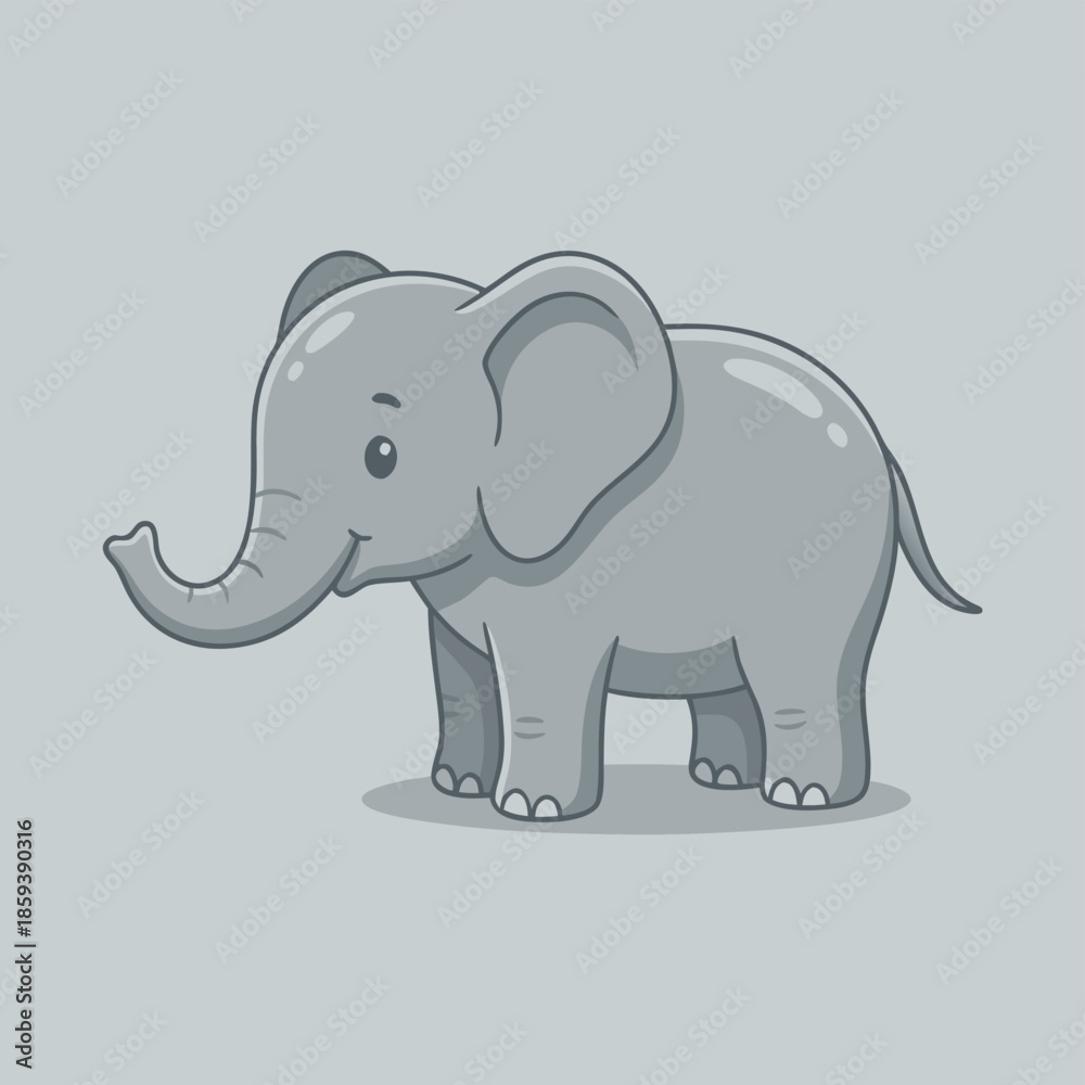 Fototapeta premium Cute Cartoon Baby Elephant Standing.