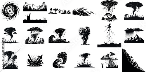 Collection of Weather Phenomena Illustrations in Black and White