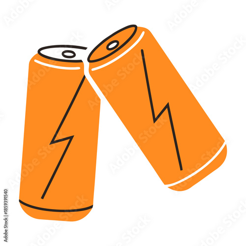 Two orange energy drink cans with lightning symbol design  