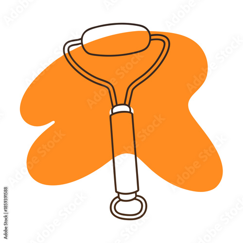 Facial roller in minimalistic line art style with orange background  