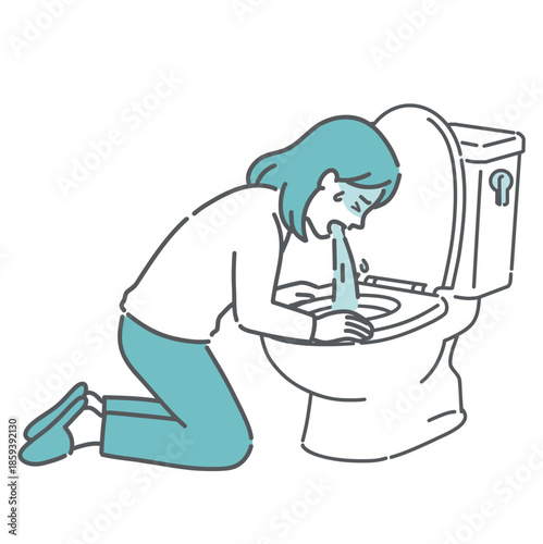 トイレで激しく嘔吐する女性のイラスト