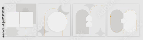Minimalistic social media template, story carousel in gray tones. Set of four backgrounds. Set of post templates.