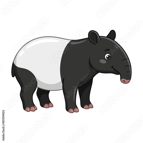 Cute Cartoon Malayan Tapir Illustration.