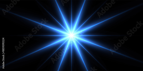 Bright horizontal beam of light on black background. Glowing laser effect creating futuristic and sci-fi aesthetics.