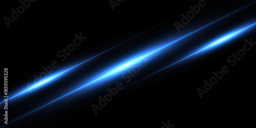 Bright horizontal beam of light on black background. Glowing laser effect creating futuristic and sci-fi aesthetics. Suitable for technology, energy, speed and digital design themes.
