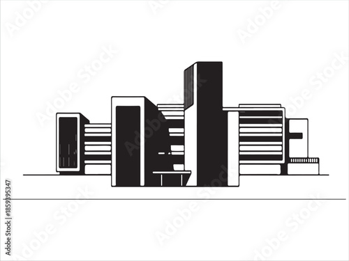 Modern cityscape with skyscrapers and buildings illustration