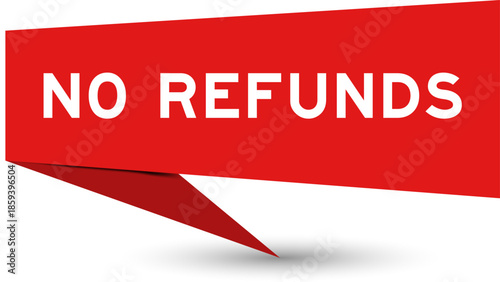 Red color speech banner with word no refunds on white background