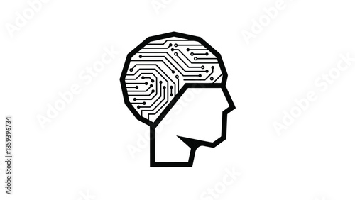 A profile view of a human head with a brain illustrating technological integration