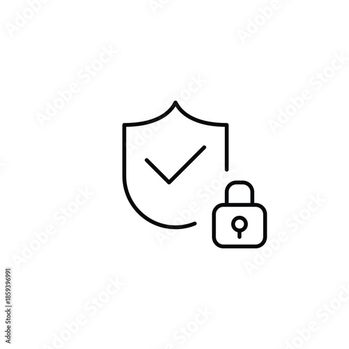Security shield, checkmark and lock. Safety and maximum protection. Pixel perfect, editable stroke vector icon