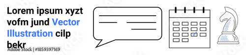 Business organization, strategic planning, communication, scheduling, workflow management, decision-making. Text block, speech bubble calendar chess piece. Strategic planning and business