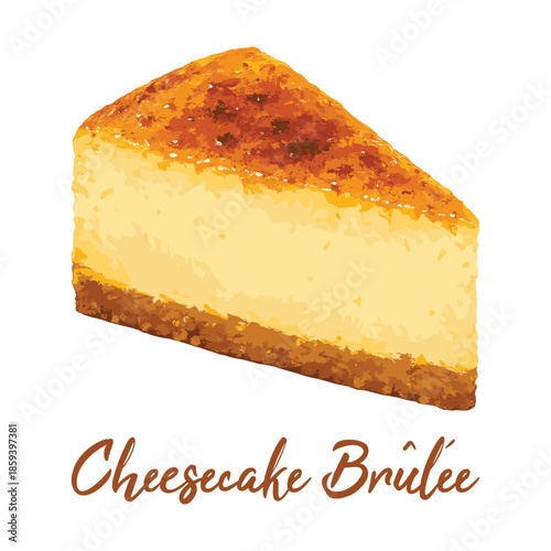 cheesecake brulee in watercolor illustration style, isolated vector on transparent background