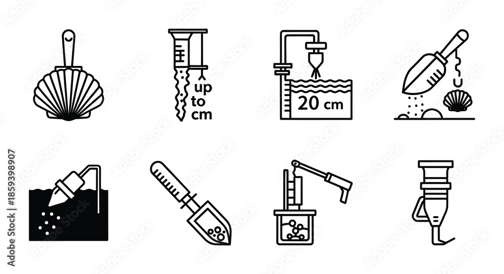 Fototapeta premium Illustrations of various mechanical arms and grippers with dimension markings