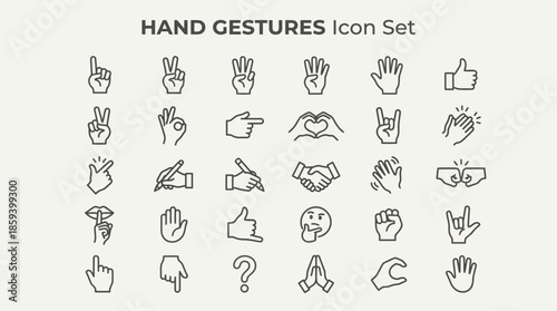 Hand Gesture Vector Icon Set Featuring Minimalist Line Drawings for Communication, Interface Design, and Nonverbal Graphic Illustration Use
