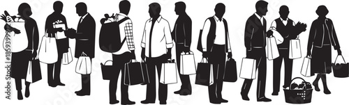 People Shopping at Traditional Market Silhouette Illustration