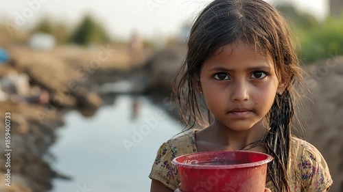 everyday life poor indian girl fetching water documentary video