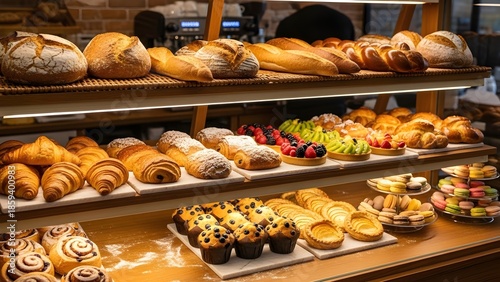 Bakery display with assorted pastries