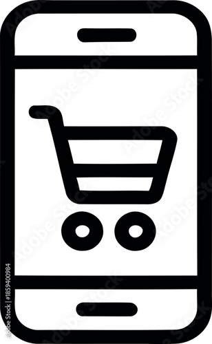 Shopping Cart Icon on Smartphone Screen Shopping Online