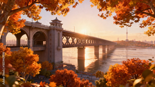 Landmark Scenery of the Yangtze River Bridge in Wuhan, Hubei, China