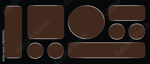Rich Brown Liquid Glass UI with Silver Borders on Black Background Banner Set Keywords: rich