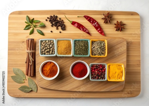 Wooden Cutting Board With Spices Perfect Cooking Arrangement