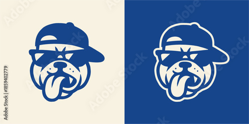 Cool Bulldog Mascot Wearing Sunglasses and Cap with Tongue Out.