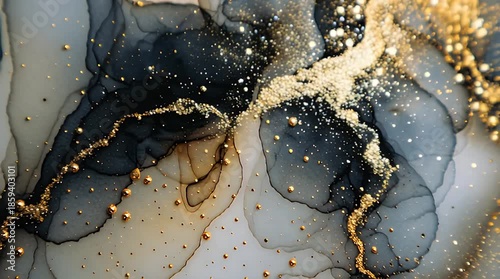 Abstract Black and Gold Alcohol Ink Fluid Art Texture Video.