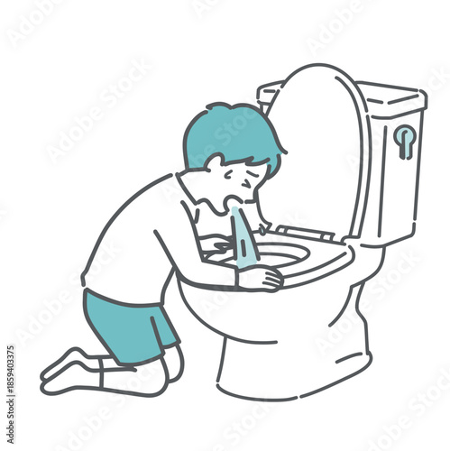 トイレで激しく嘔吐する男の子のイラスト