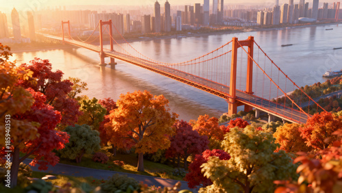 Landmark Scenery of Yangsigang Yangtze River Bridge in Wuhan, Hubei, China