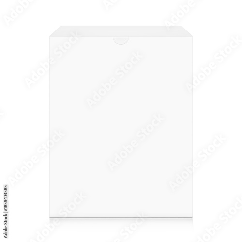 Realistic closed cardboard box mockup. Front view. Vector illustration isolated on white background. Taking your 2D designs into 3D. Can be use for medicine, food, cosmetic and other. EPS10.