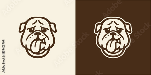 Sad Bulldog Face Illustration with Tongue Out.