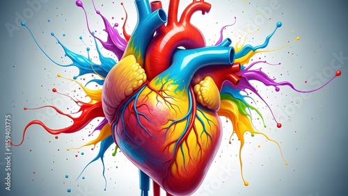 Colorful abstract heart illustration with vibrant paint splashes