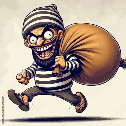 Illustration of a thief carrying a sack