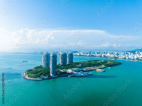 Beautiful sunny afternoon scenery at Phoenix Island, Sanya, Hainan.