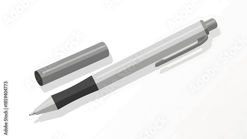 A grayscale illustration of a pen, cap separated, resting at an angle on a white background. It's designed to be used for writing, sketching, or other purposes