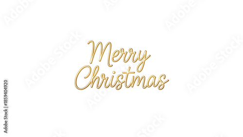 A gold-toned cursive greeting "Merry Christmas" floats in the center against a pristine white background, offering festive elegance