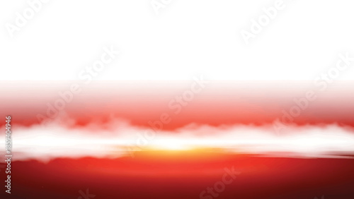A gradient artwork that blends from white to a deep red, with a bright orange-yellow horizon band with white cloud-like shapes at the center
