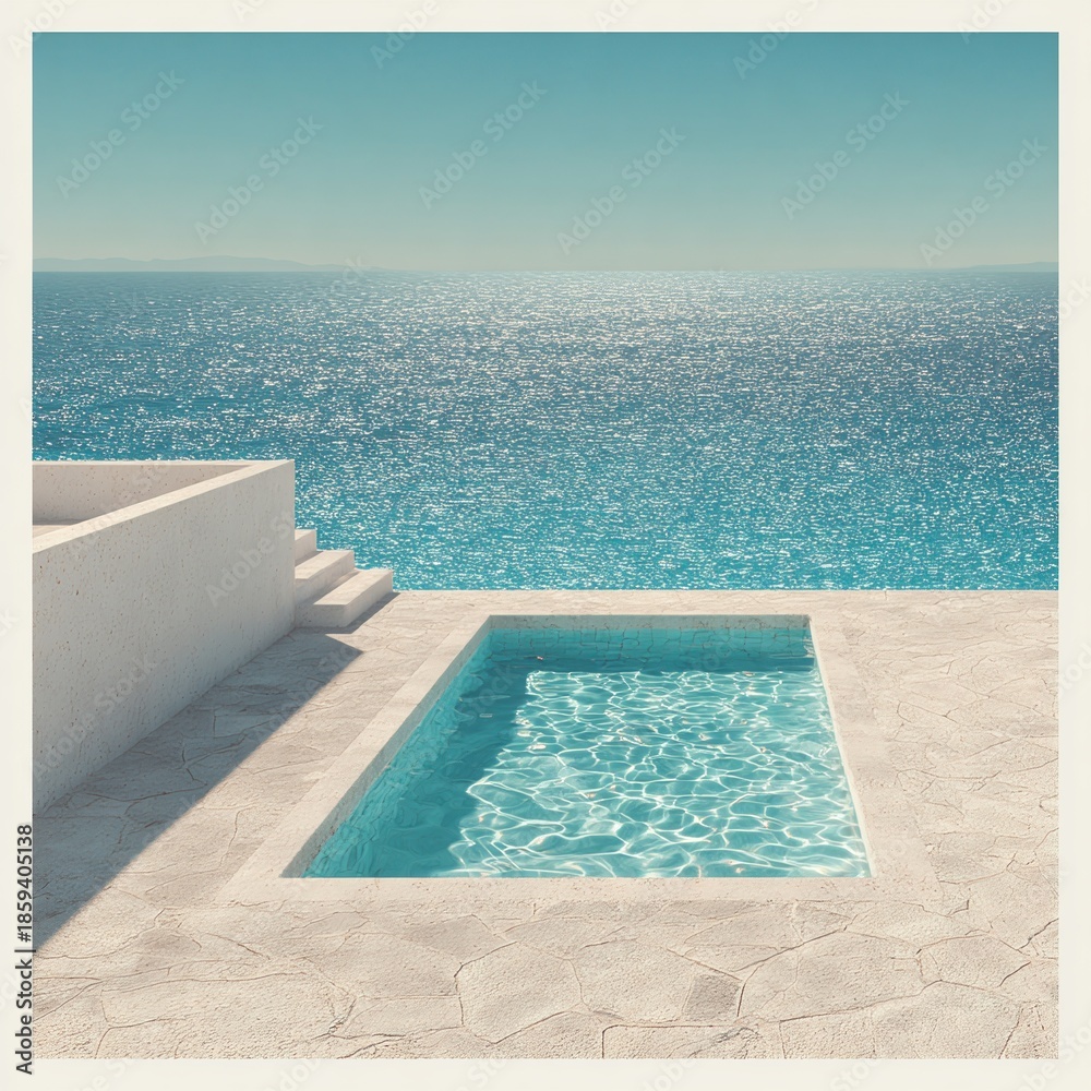 Fototapeta premium Tranquil Infinity Pool Overlooking a Serene Ocean View