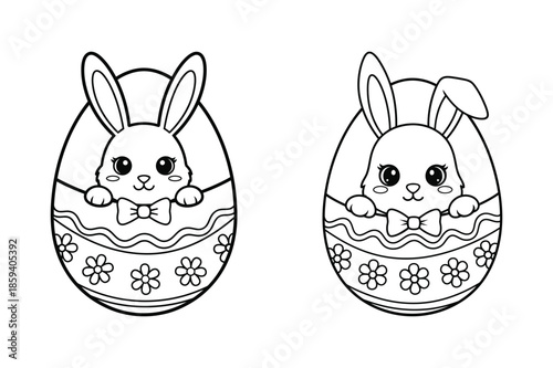 easter bunny egg vector cute outline illustration
