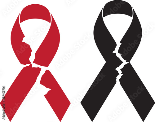 Broken black ribbon symbolizing grief and loss