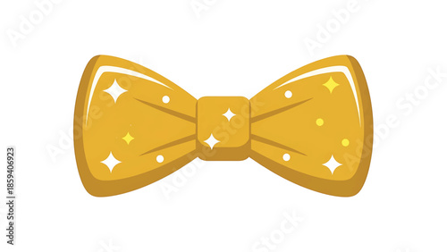 A golden bow tie illustration featuring sparkles, dots, and highlights, with a textured look, set against a blank background