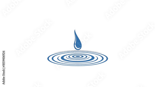 A graphic featuring a water drop falling into a body of water, creating ripples. The drop is blue, the background is white